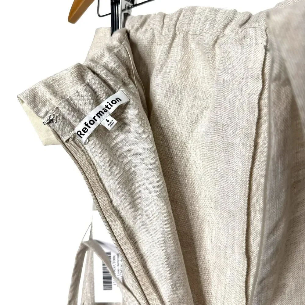 Reformation Oatmeal Size 6 Strapless Jumpsuit Linen Wide Leg Tie Waist Resort